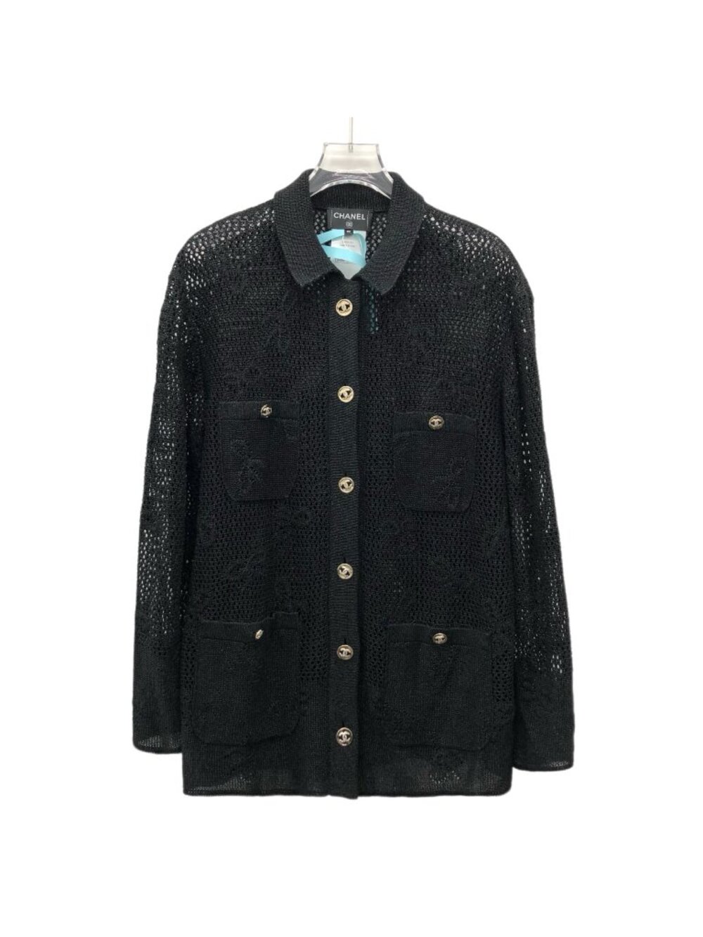 Chanel Black Bow-Detail Openwork Knit Cardigan